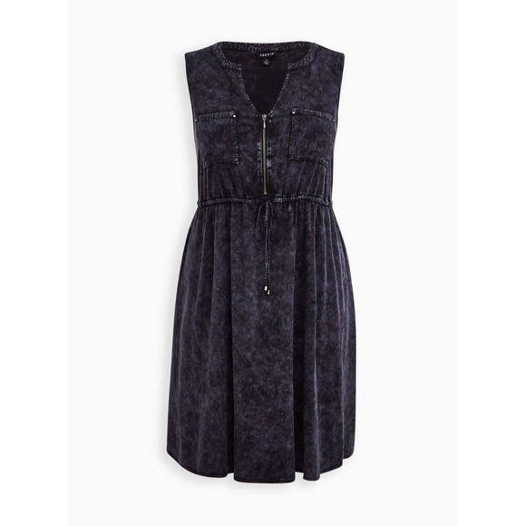 Torrid Mini Challis Zip Front Shirt Dress Tie Dye Gray Plus Size 2 2X Grunge - Picture 12 of 13